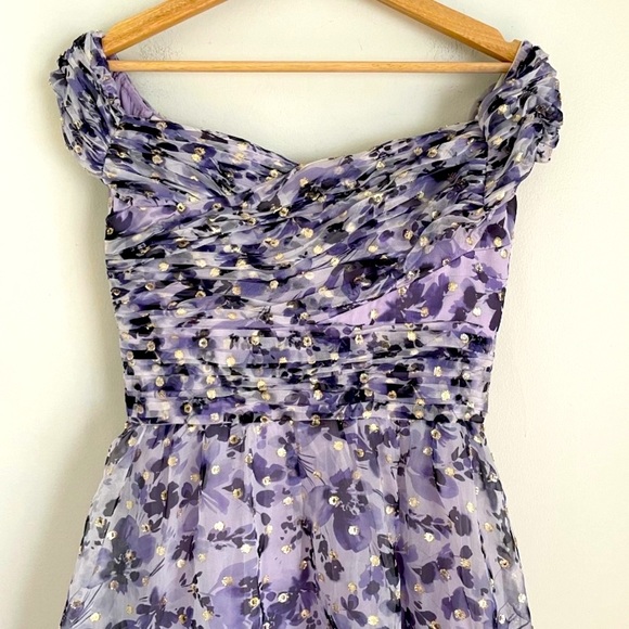 New Shoshanna -Meraki Fleur Clip Dot Purple Midi Dress - Picture 7 of 12
